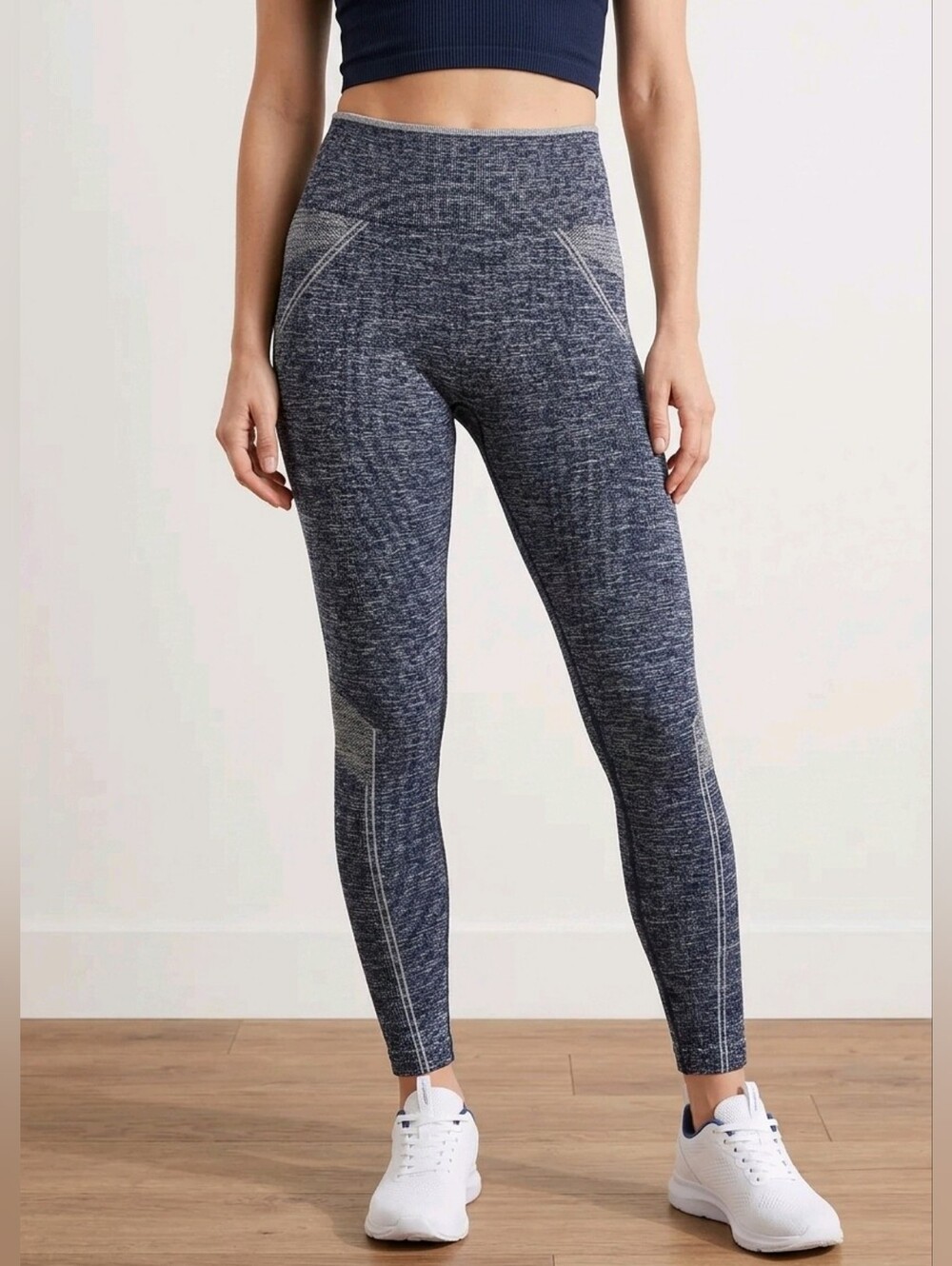 Saucony Heathered Navy Seamless Warp Knit Leggings Gym Running Workout Size M